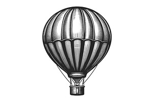 Hot Air Balloon Engraved Vector