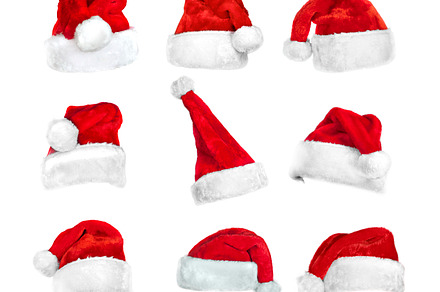 Set of isolated Santa's hats. PNG, a Holiday Photo by Olgait