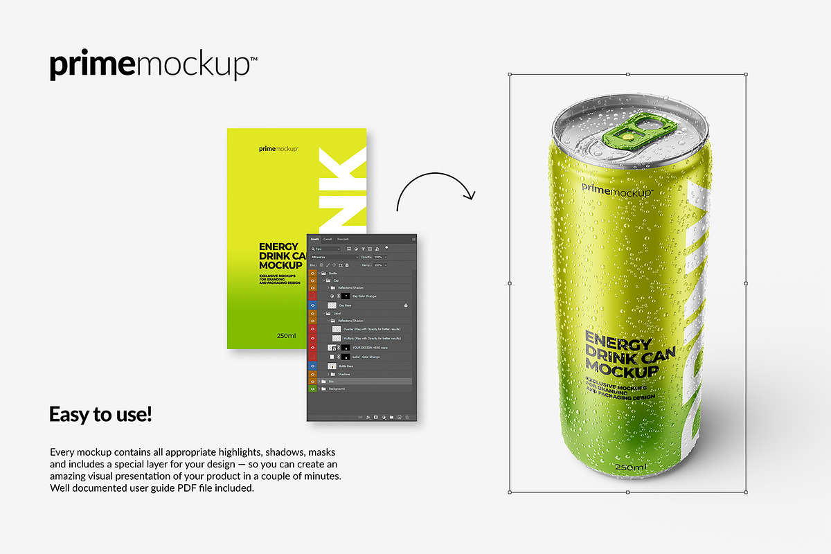 250 ml Energy Drink Can Mockup Set, a Cups & Container Mockup by PrimeMockup (Photo 2 of 11)