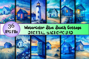 Watercolor Blue Beach  Digital, a Photo by Wow Magic