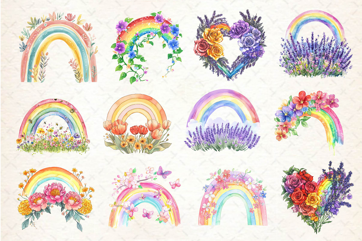 Floral Spring Rainbow Clipart, an Illustration by Dream Creation (Photo 3 of 4)