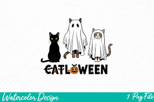 Catloween Png, Funny Halloween png, an Illustration by Watercolor design