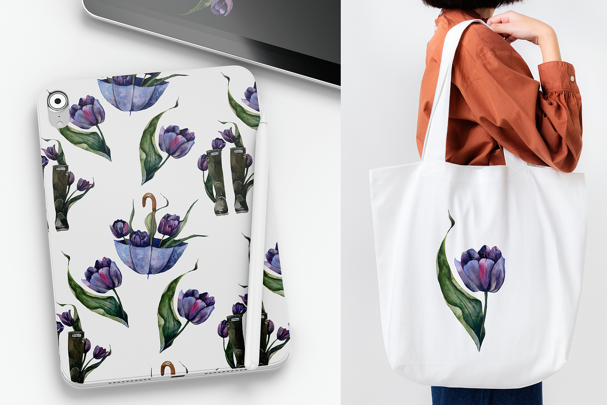 Tulips rainy watercolor clipart, an Object Graphic by Artcard Watercolor (Photo 2 of 5)