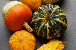 Autumn gourds and leaves creating a seasonal still life, a Holiday Photo by Olena Rudo