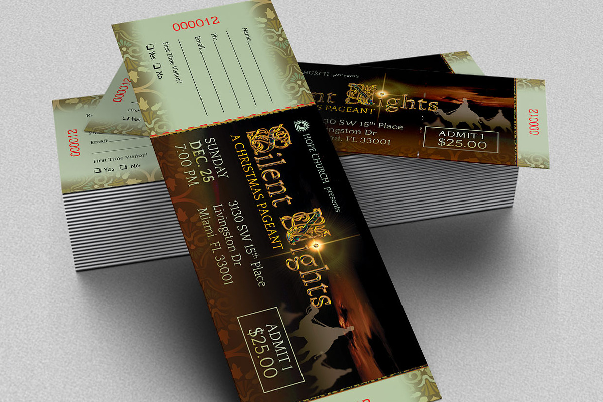 Silent Night Christmas Ticket PSD, a Templates & Theme by Godserv Designs (Photo 1 of 2)