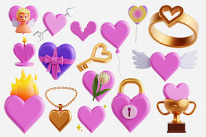 Heart Shape 3D Icon Set, an Object 3D Model by Eklip Studio