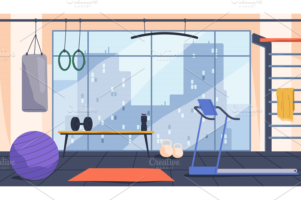 Vector gym with sport equipment, a Sport Illustration by Elegant Solution