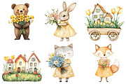 Spring Woodland Animal with Bouquet, an Illustration by CitraGraphics (Thumbnail 3 of 5)