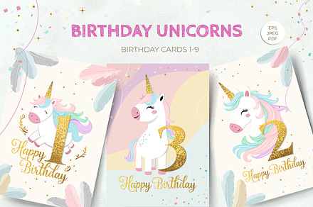 Unicorn Party Cards. Happy Birthday