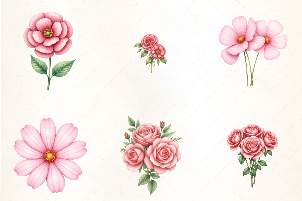 About Pink Flowers Watercolor Clipar, an Illustration by CrexoraLab (Photo 4 of 5)