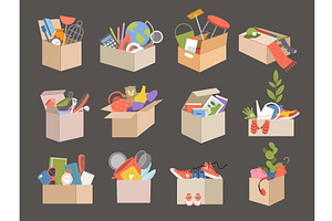 Cardboard boxes. Office supplies in, a Transportation Illustration by Onyx