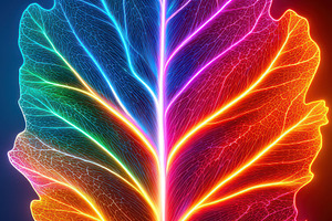 Glowing colorful leaf design on black background, a Nature Photo by AlyaAnd