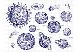 Hand Drawn Solar System And Space