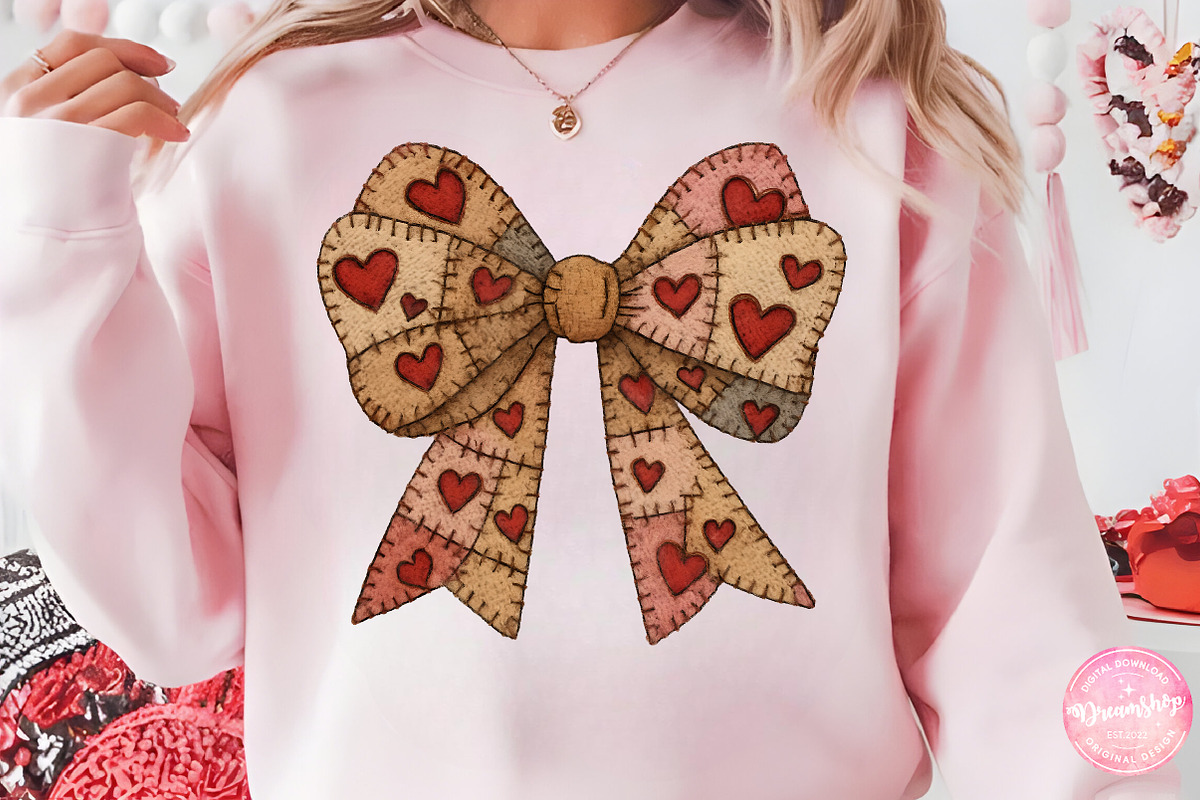 Patchwork Valentine’s Day Bow PNG, an Illustration by CreationArt (Photo 3 of 5)
