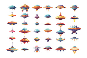 Ufo Flying Ships Cartoon Vector