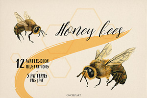 Watercolor honey bees