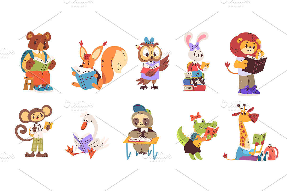 Animals read book. Animal readers, an Object Illustration by Stock-Smart-Start