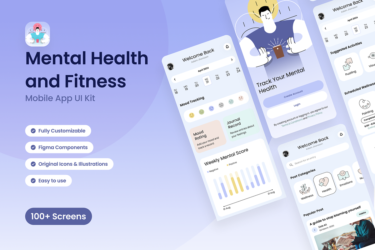 Mental Health & Fitness - UI Kit, an UI Kit Template by Arshad Ali (Photo 10 of 10)