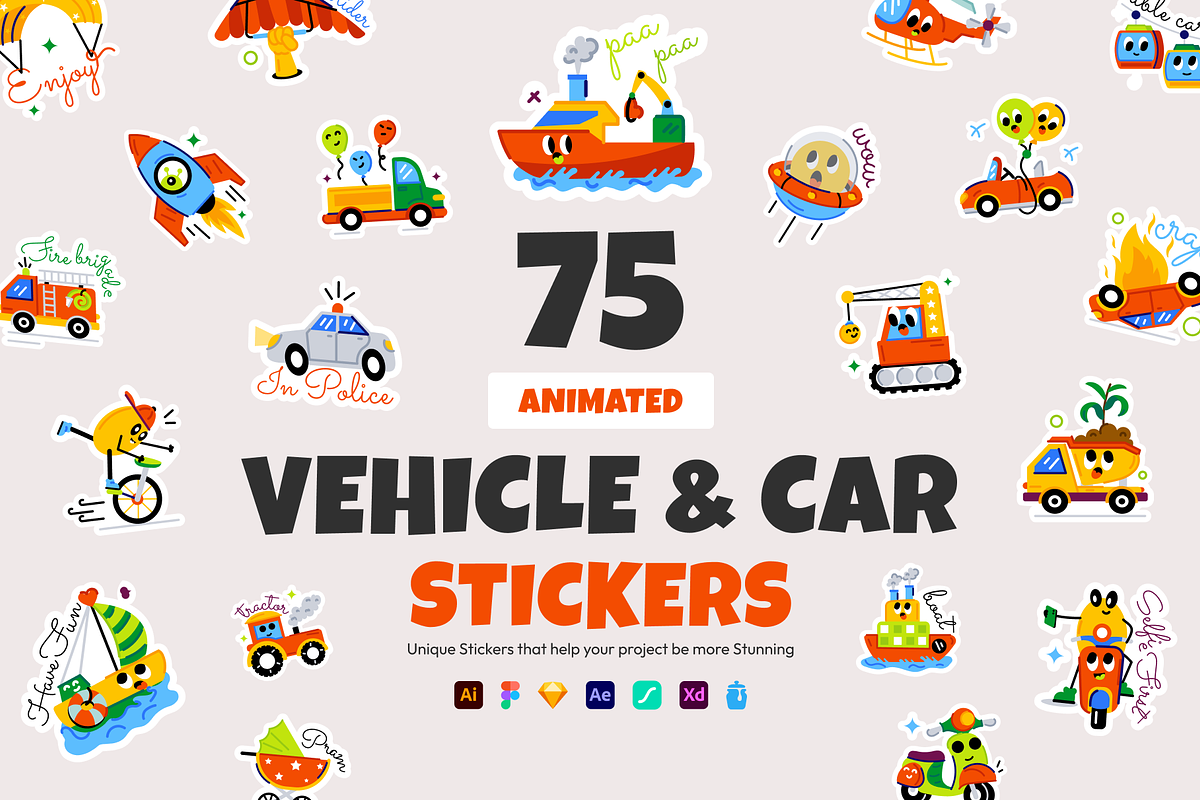 Animated Vehicle Stickers, an Emoji Icon by Prosymbols (Photo 1 of 11)