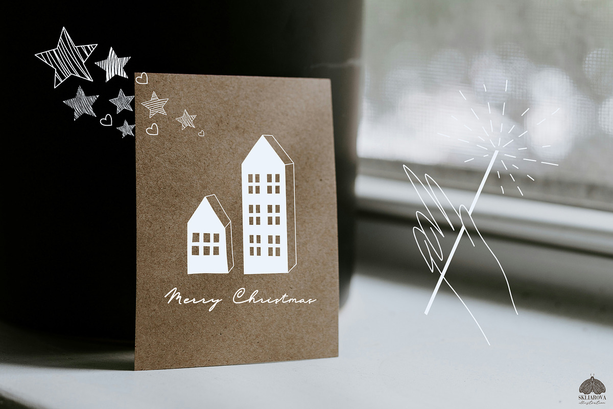 Christmas line drawing set + stamps, an Illustration by Skliarova (Photo 3 of 8)