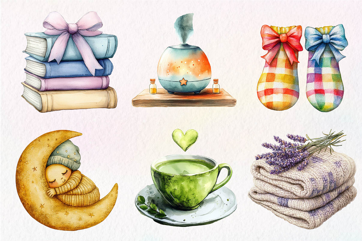 Watercolor Evening Routine Clipart, an Illustration by Dream Creation (Photo 7 of 7)