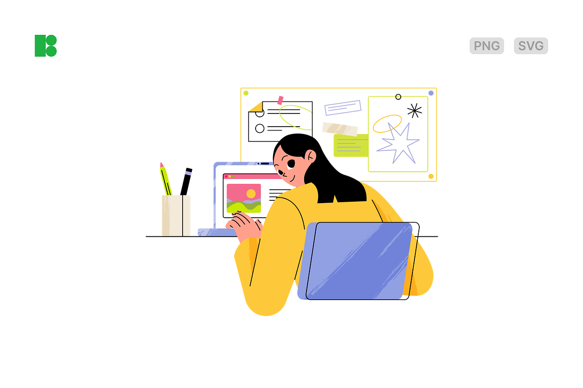 Woman working at home, a Person Illustration by Icons8