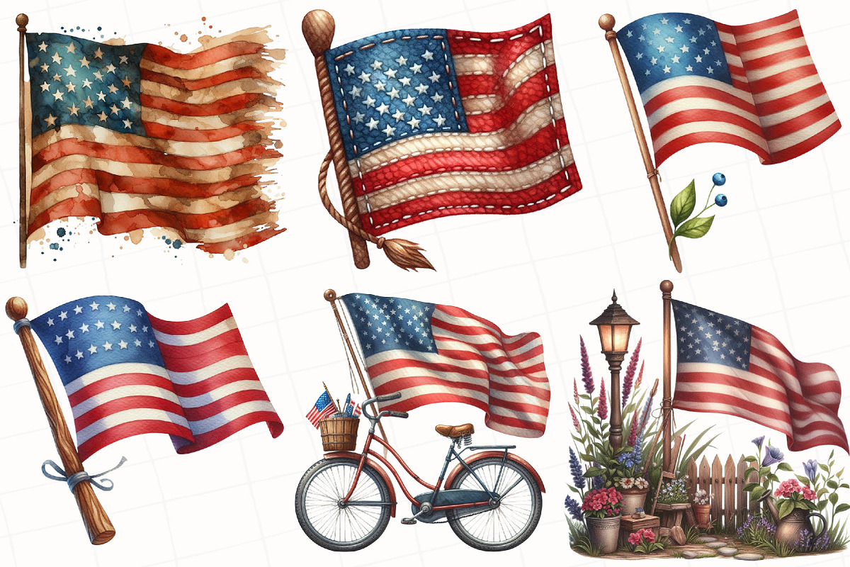 Watercolor American Flag Clipart, an Illustration by OK Design (Photo 5 of 5)