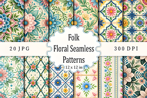 Folk Floral Seamless Patterns, a Pattern Graphic by Ink Gallery