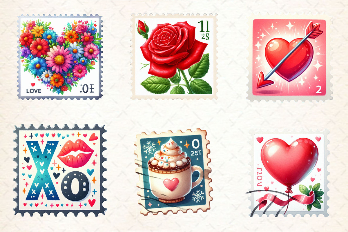 Valentine Stamps Sublimation Clipart, a Work Illustration by Dream Creation (Photo 2 of 6)