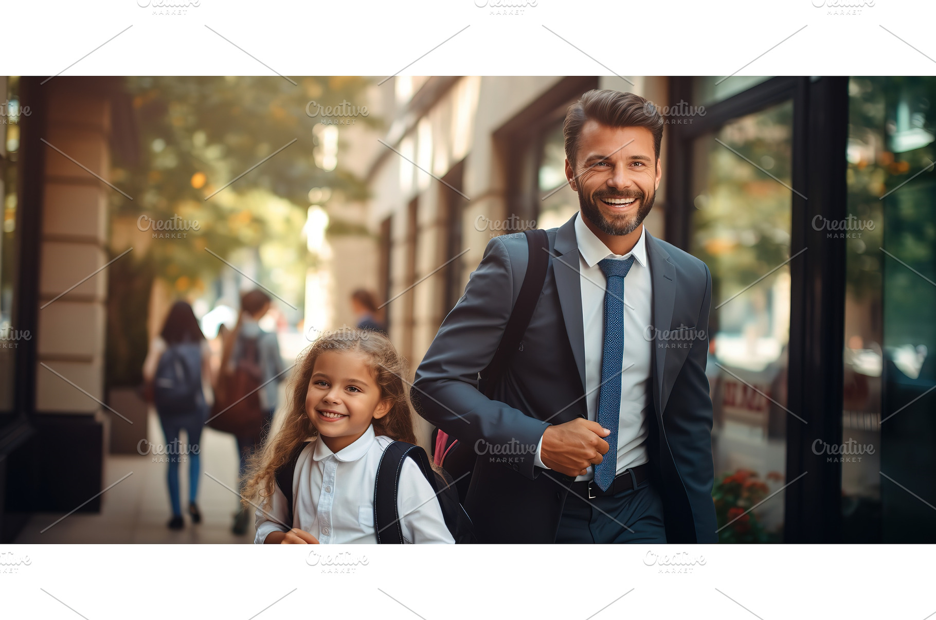 Father takes little schoolgirl to, a Person Photo by ZinetroN