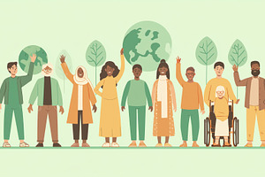 A diverse group of people standing together, raising their hands in celebration, a Person Photo by Textures & Backgrounds