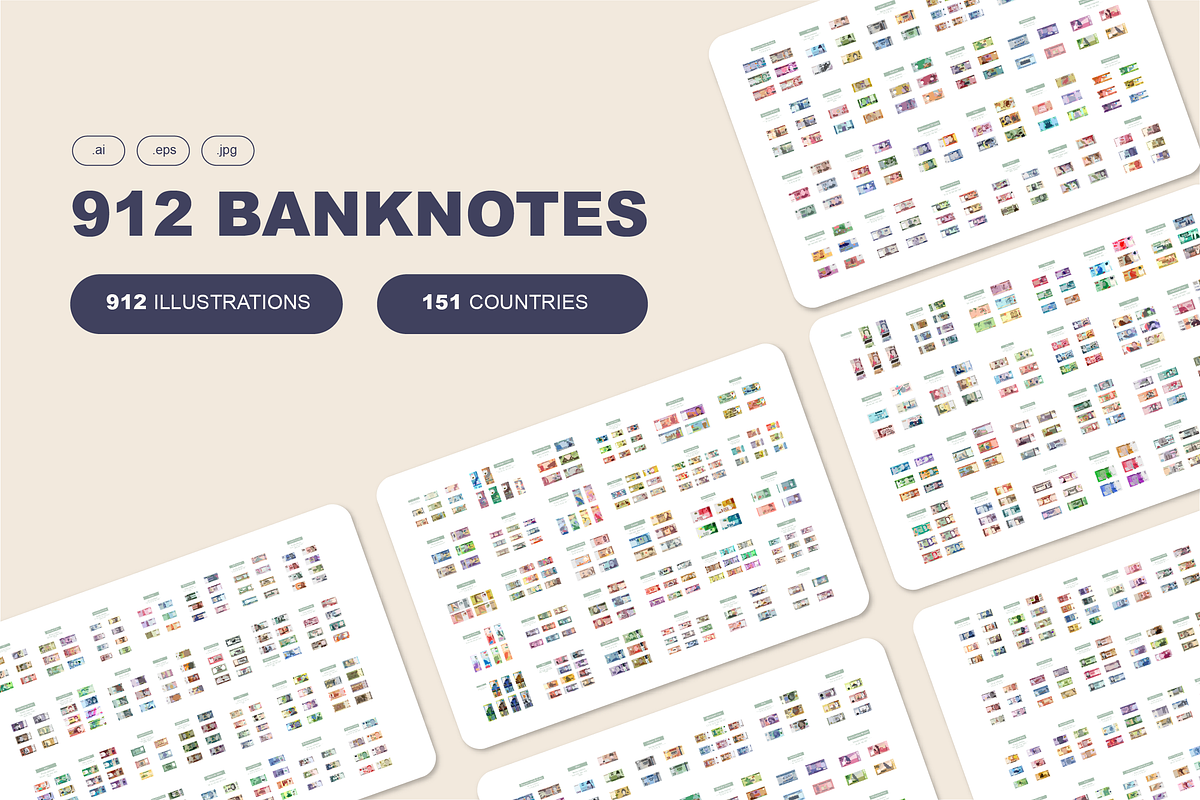 Banknotes of 151 Countries, a Finance Illustration by Zhuna (Photo 1 of 7)