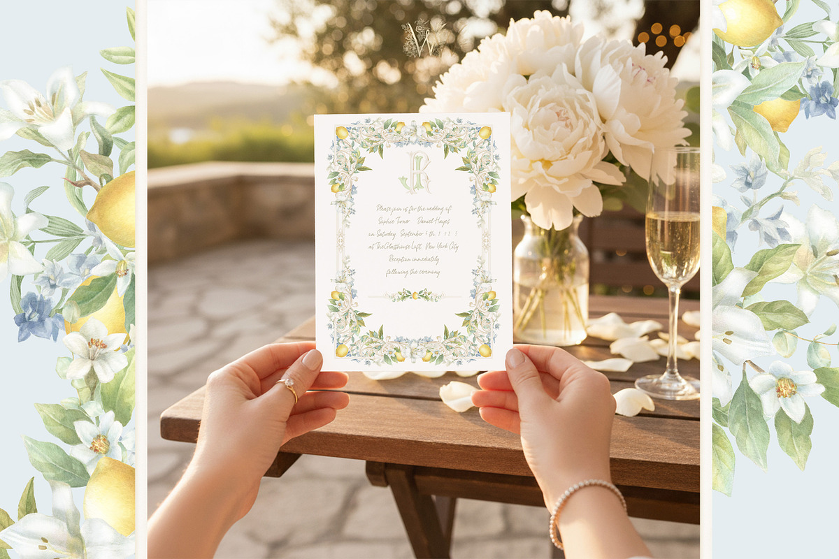 Lemon Lily Wedding Watercolor Bundle, a Decorative Illustration by WonderWonder (Photo 7 of 13)