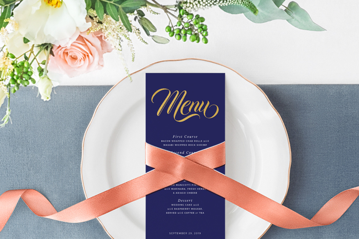 Modern gold blue calligraphy invites, an Invitation Template by Inkpower (Photo 6 of 7)