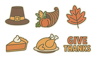 Thanksgiving autumn icons set with t, an Illustration by Dvoevnore photos