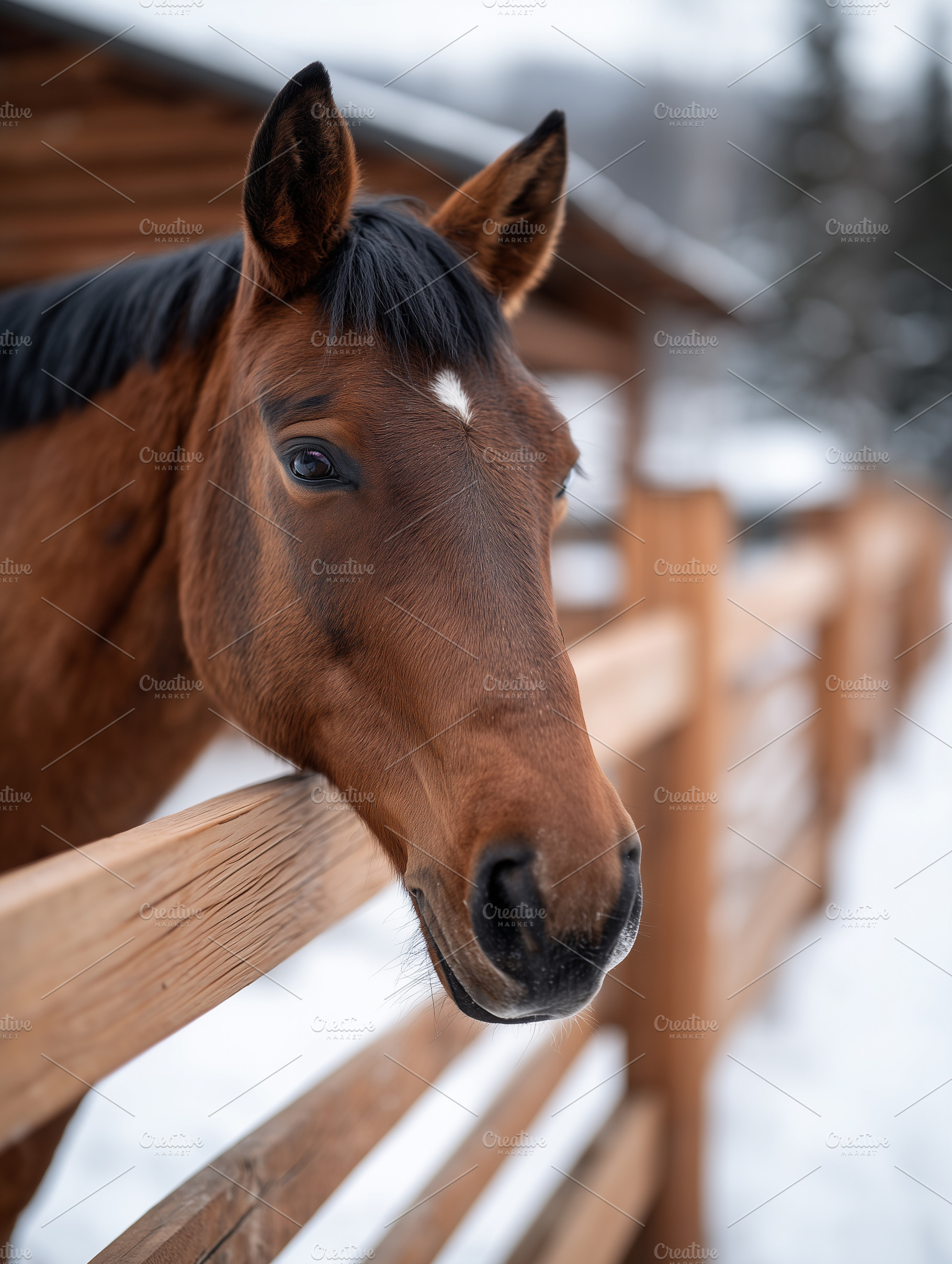 Brown horse leaning over a wooden, an Animal Photo by MistyDay