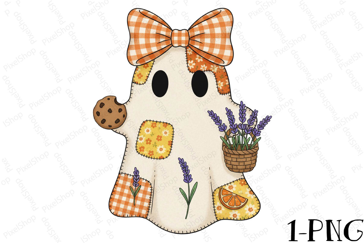 Cute Ghost Gingham Patchwork PNG, an Illustration by DreamPrint404