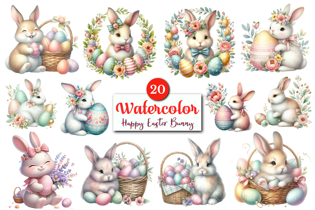 Watercolor Happy Easter Bunny PNG, a Graphic by CitraGraphics (Photo 1 of 4)