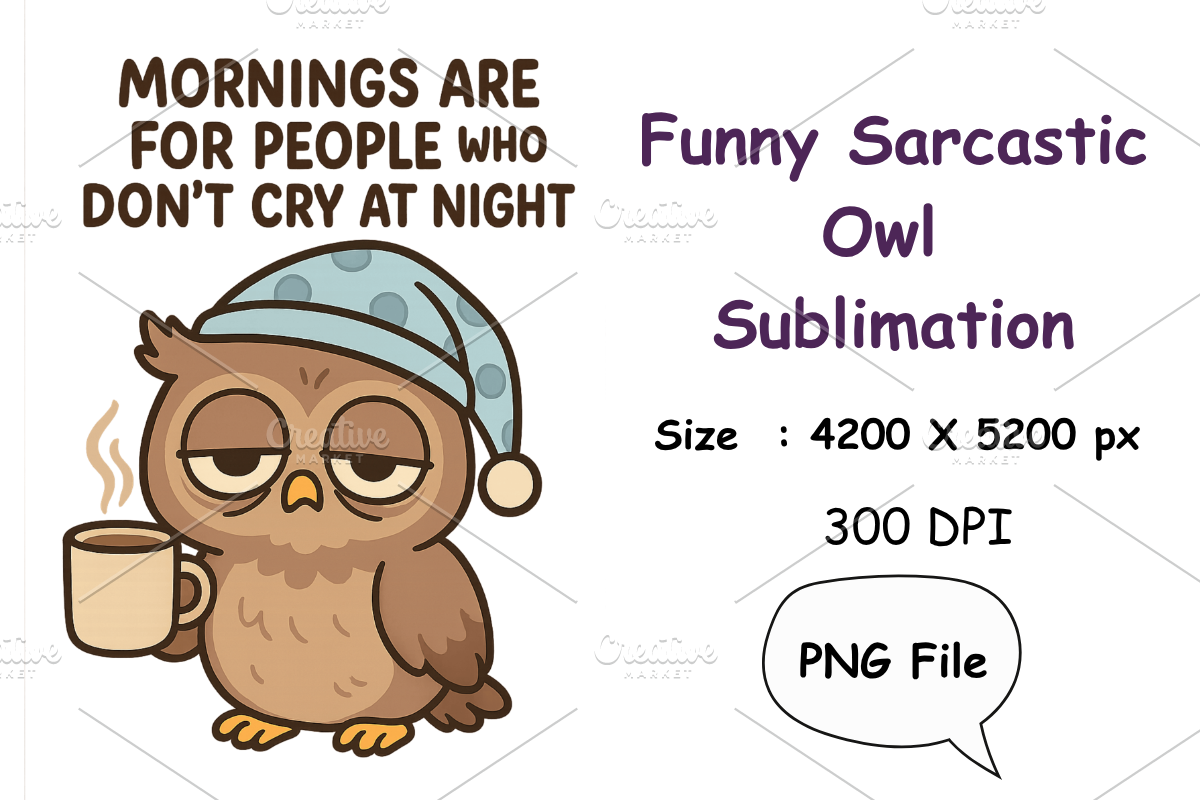 Funny Tired Owl Sublimation, an Animal Illustration by Smillyy Threads (Photo 1 of 6)