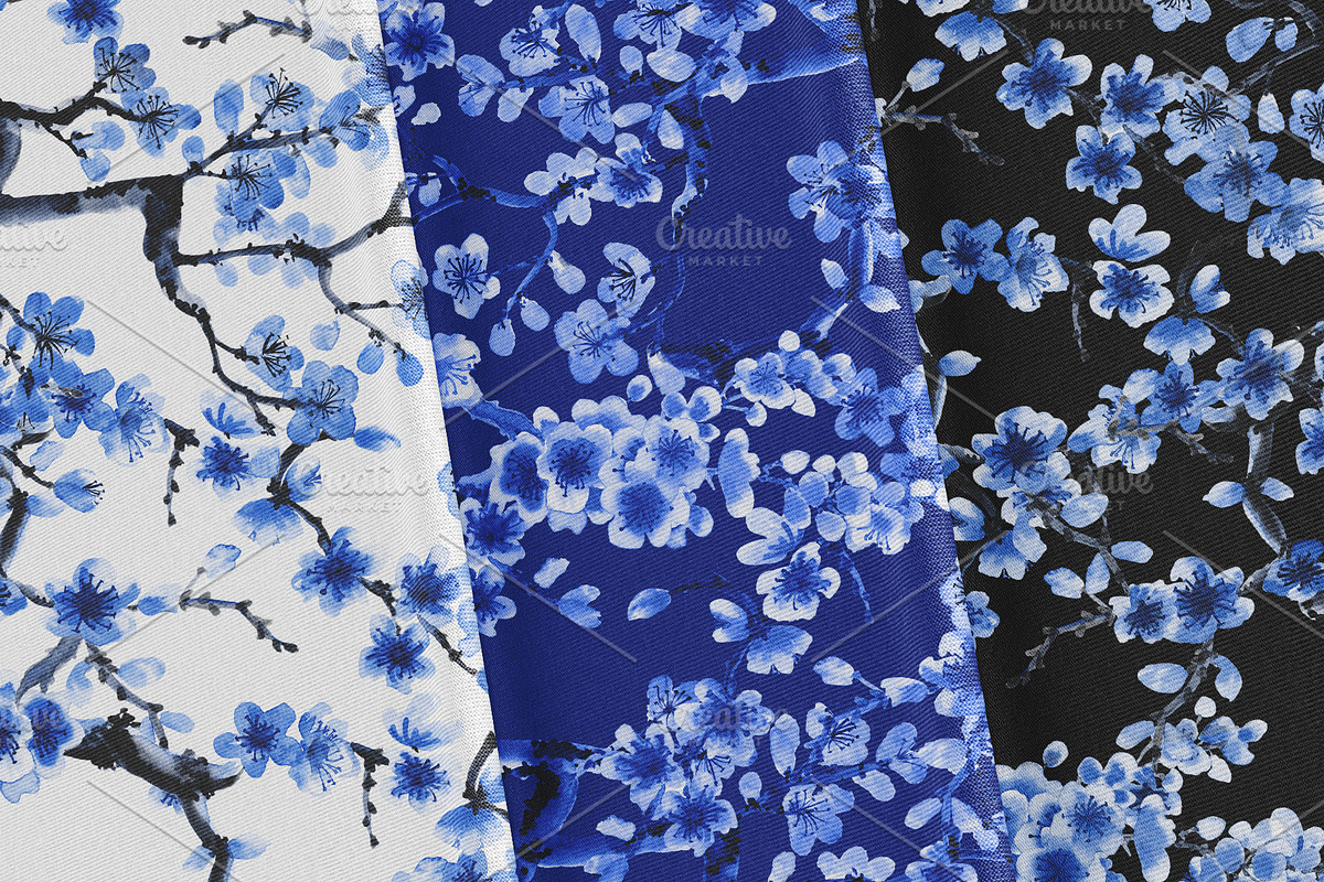 Blue Sakura (Seamless Patterns), a Pattern Graphic by Sveta Aho (Photo 3 of 3)