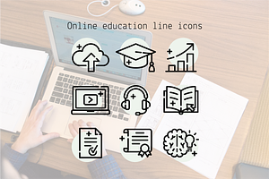Online education line icons, an Outline Icon by Lyolya Profitrolya