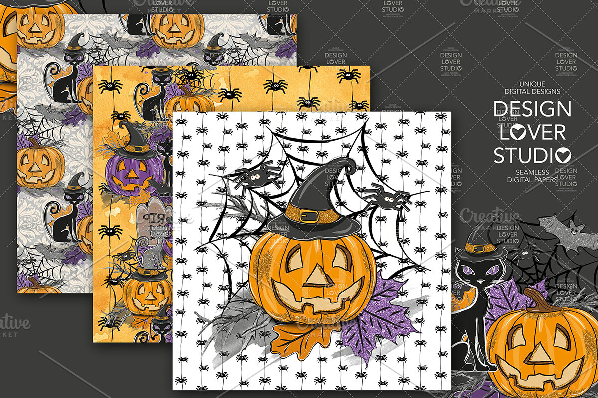 Happy Halloween digital paper pack, a Pattern Graphic by designloverstudio