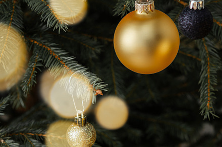 Beautiful golden Christmas ball, a Holiday Photo by Pandateam