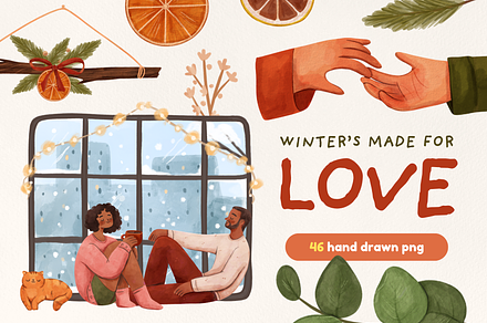 Winter Love. Hand drawn clipart