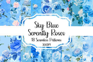 Sky Blue Serenity Roses Seamless, a Pattern Graphic by PrintablesByFranklyn