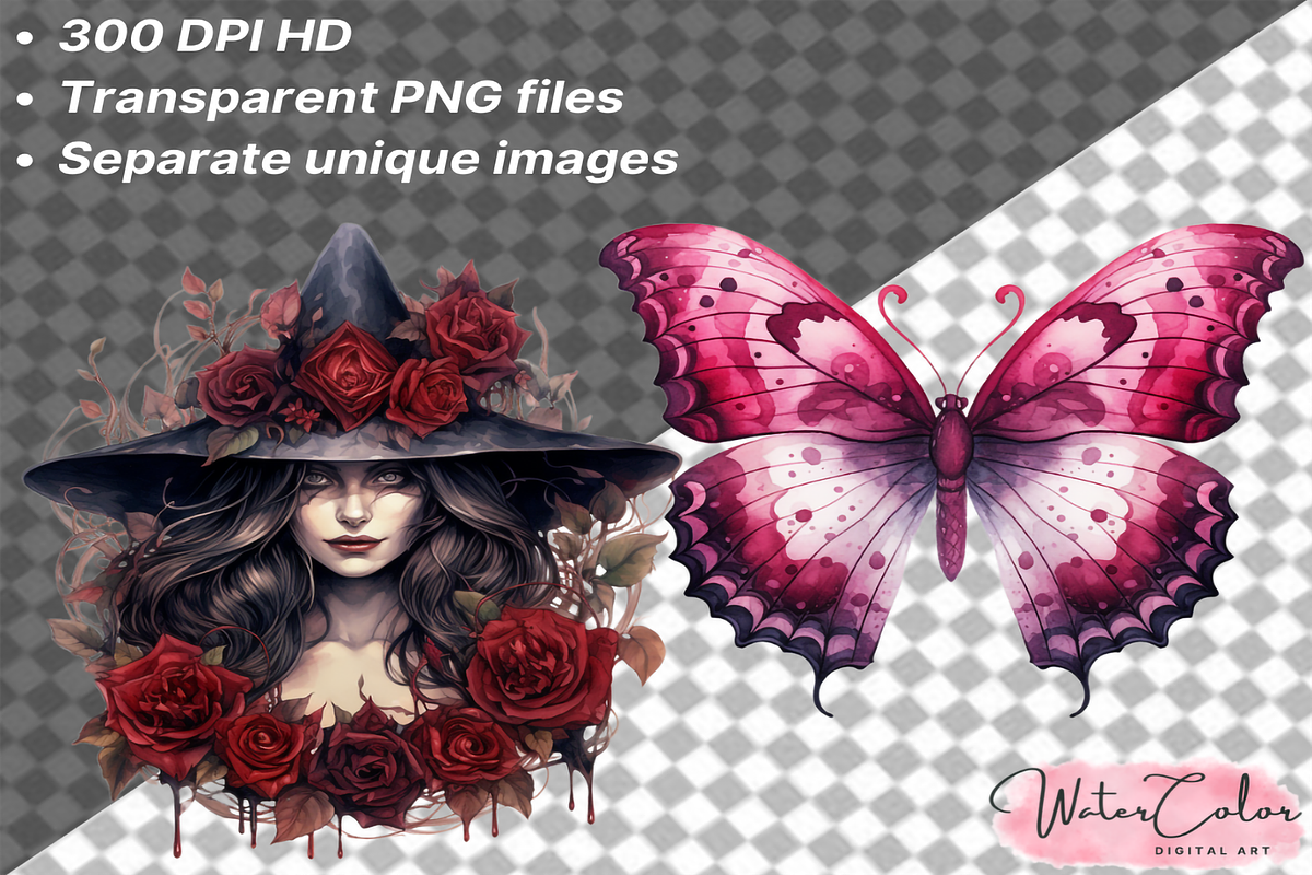 Gothic Witches Collection Clipart, a Decorative Illustration by Watercolor Digital (Photo 6 of 9)