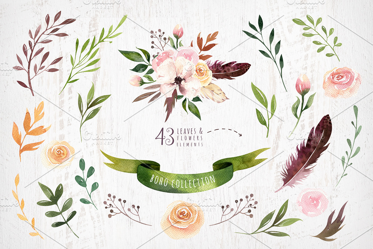 Bohemian watercolor collection II, a Texture Illustration by Peace ART (Photo 3 of 7)