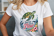 Summer Sea Turtle Waves Flowers PNG, an Illustration by Sublimation Artist (Thumbnail 3 of 9)