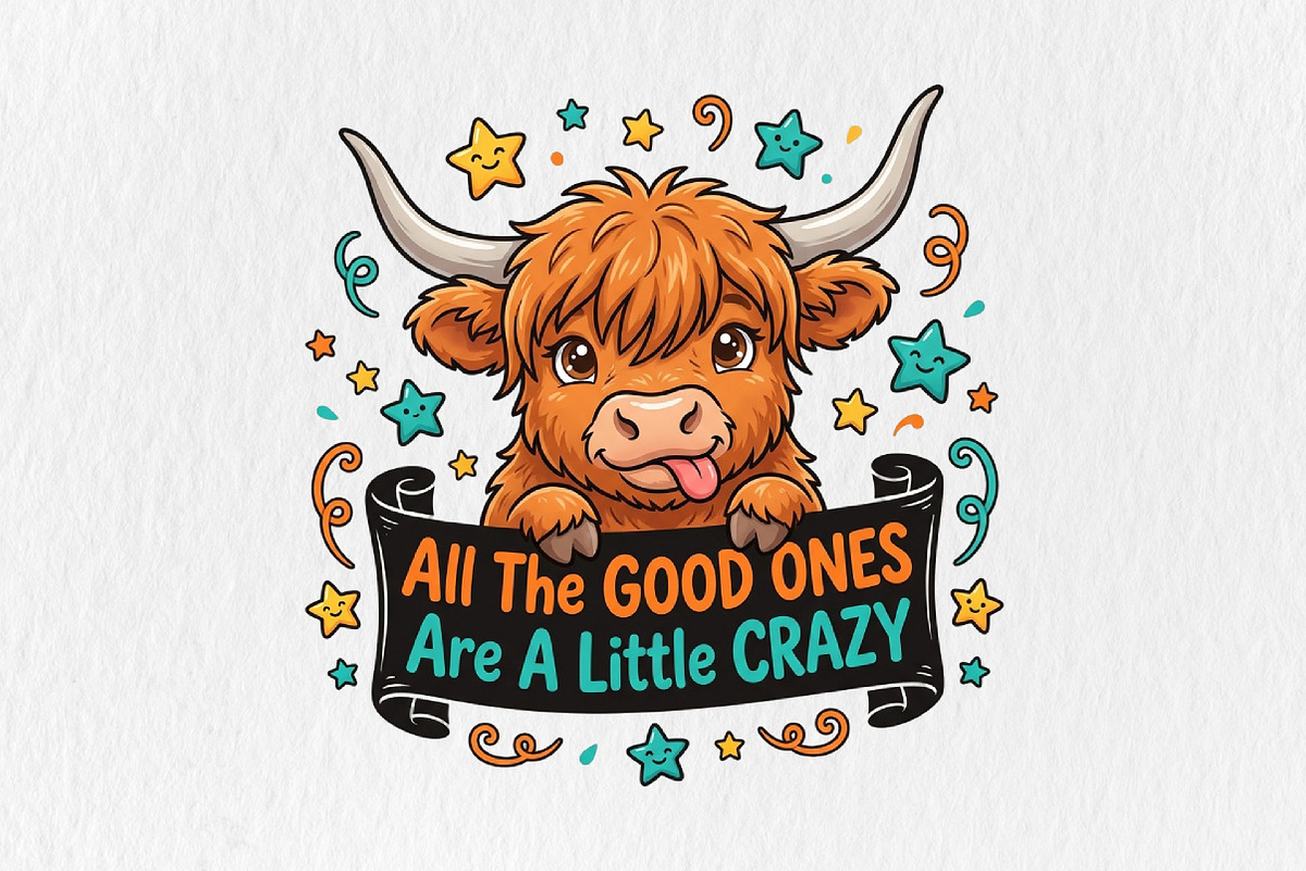 Funny Crazy Highland Cow Sarcastic, a Seasonal Illustration by CraftArtStudio (Photo 1 of 4)