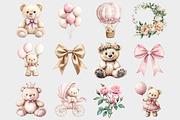 Watercolor Blush Teddy Bear Clipart, a Seasonal Illustration by Design Market (Thumbnail 2 of 5)